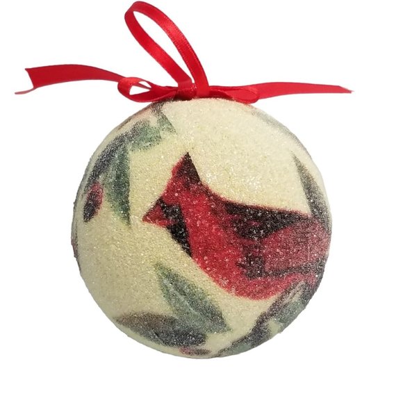 Decorative Christmas Balls Frosted Birds Cardinals Bulbs Pair Set Red Ornaments - Picture 2 of 10